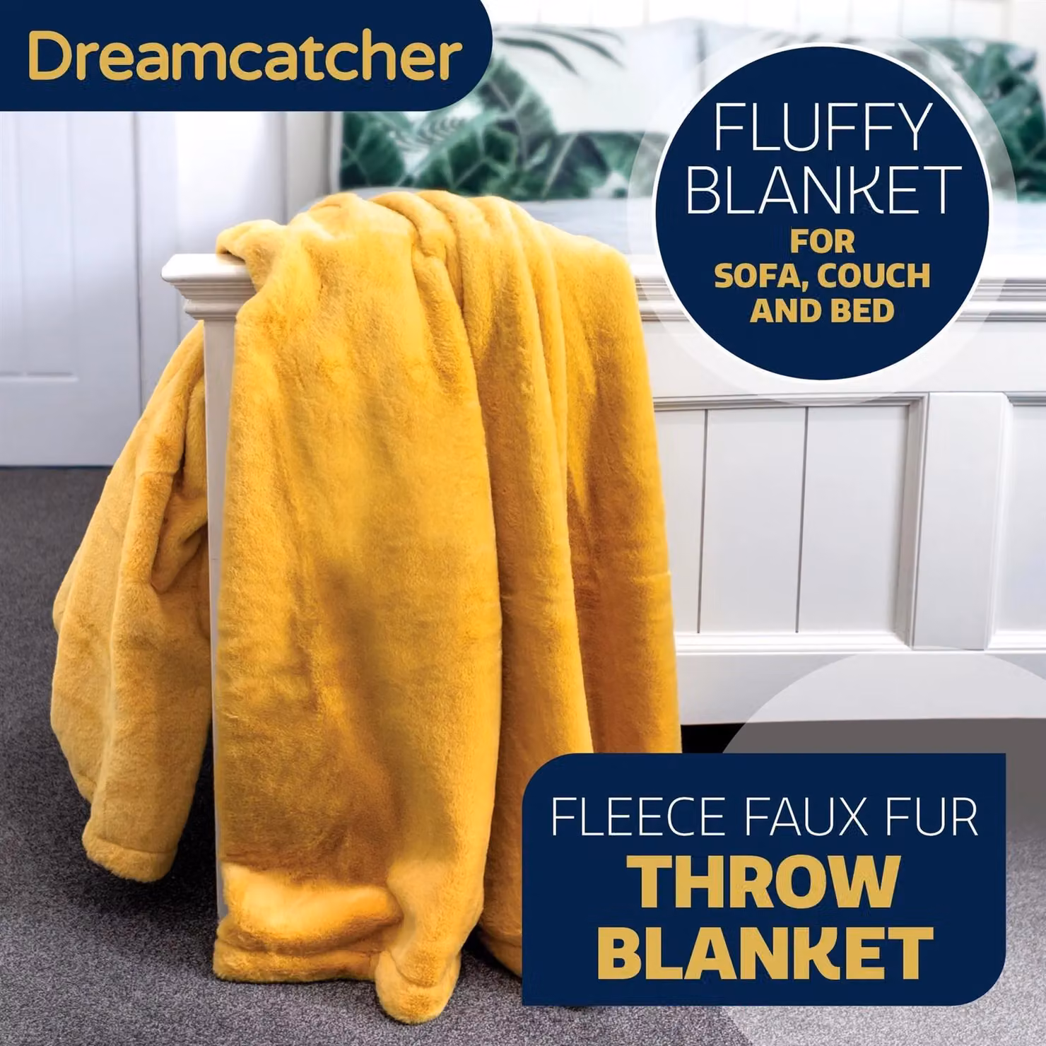 Dreamcatcher Luxury Faux Fur Polyester Throw Blanket in Gold, W/D: 160 x 130 cm – 2