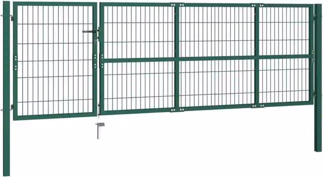 Berkfield Green Steel Garden Fence Single Gate with Posts W: 350 cm, H: 100 cm