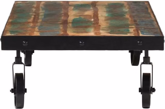 Berkfield Home Decorative Coffee Table with Castors, Solid Reclaimed Wood, Multicolour, W: 100 cm, D: 55 cm, H: 26 cm – 1