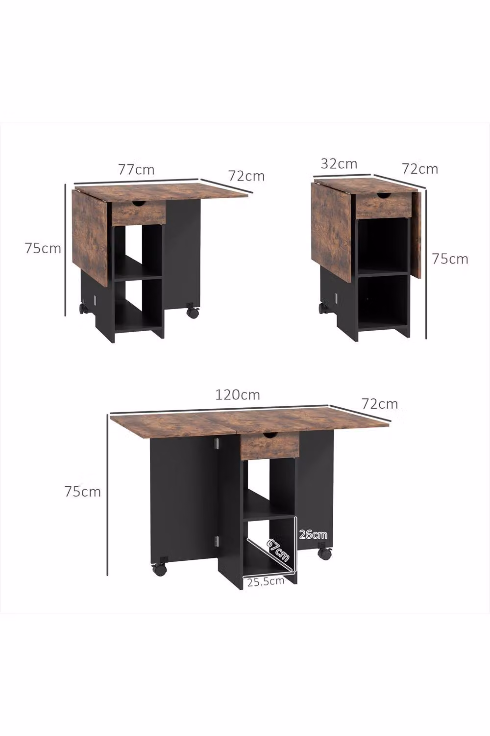 ERGOVEXA Extendable Folding Dining Table with Butterfly Leaf and Drawer, Rustic Brown – 2