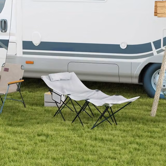 Outsunny Foldable Sun Lounger with Adjustable Headrest in Grey Oxford Fabric and Powder Coated Steel