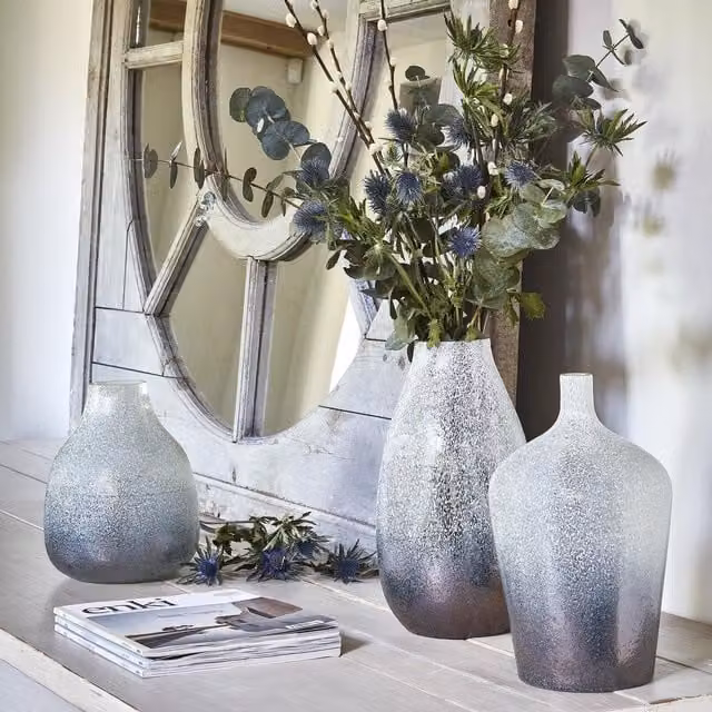 Ivyline Verre Round Atlantic Blue Frosted Glass Vase, H: 26 cm, W: 21 cm – 1