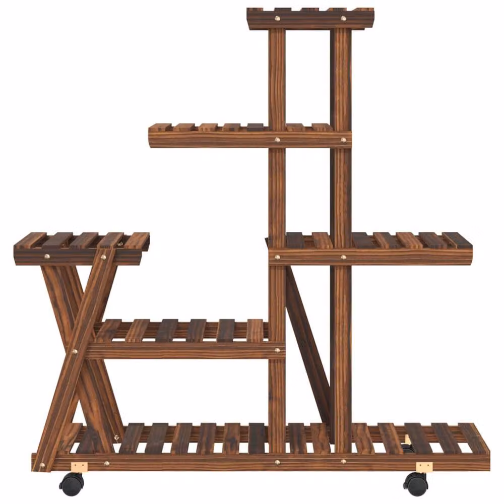 Berkfield Home Retro Wooden Flower Stand with Wheels in Brown, W/D/H: 95 x 25 x 101 cm – 4