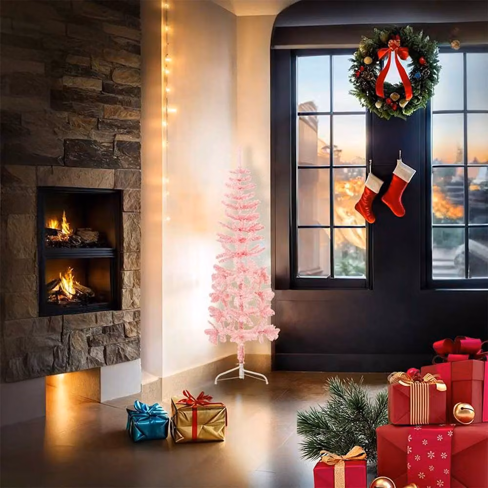 Berkfield Home Slim Artificial Pink Half Christmas Tree with Stand, Height: 120 cm – 2