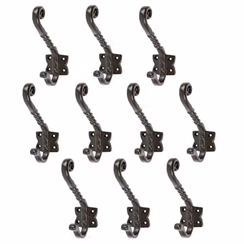 Hammer and Tongs Twisted Scroll Wall Hook, Matt Black Iron, Pack of 10, W: 40 mm, H: 125 mm
