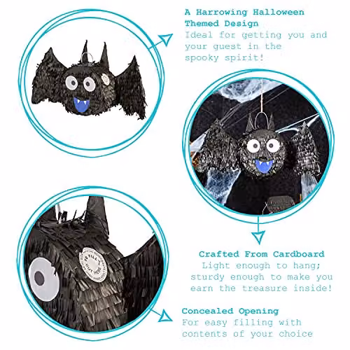 Fax Potato Halloween Bat Piñata Set with Stick and Blindfold, Black – 3