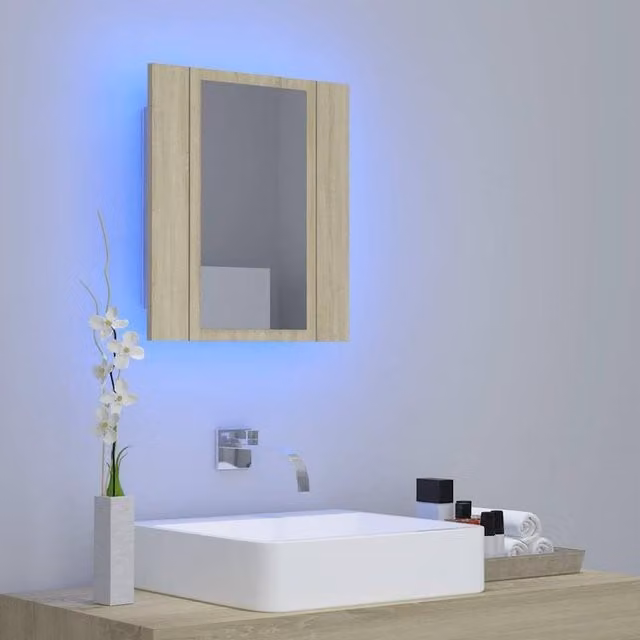 Berkfield Home LED Bathroom Mirror Cabinet in Sonoma Oak Brown, W: 40 cm, D: 12 cm, H: 45 cm