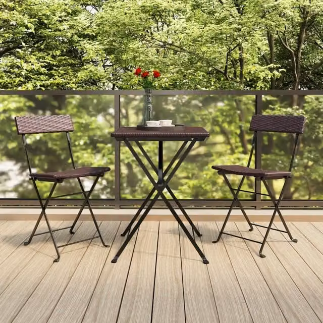 Berkfield Home Folding Bistro Chairs, Set of 2, Brown Poly Rattan and Steel – 1