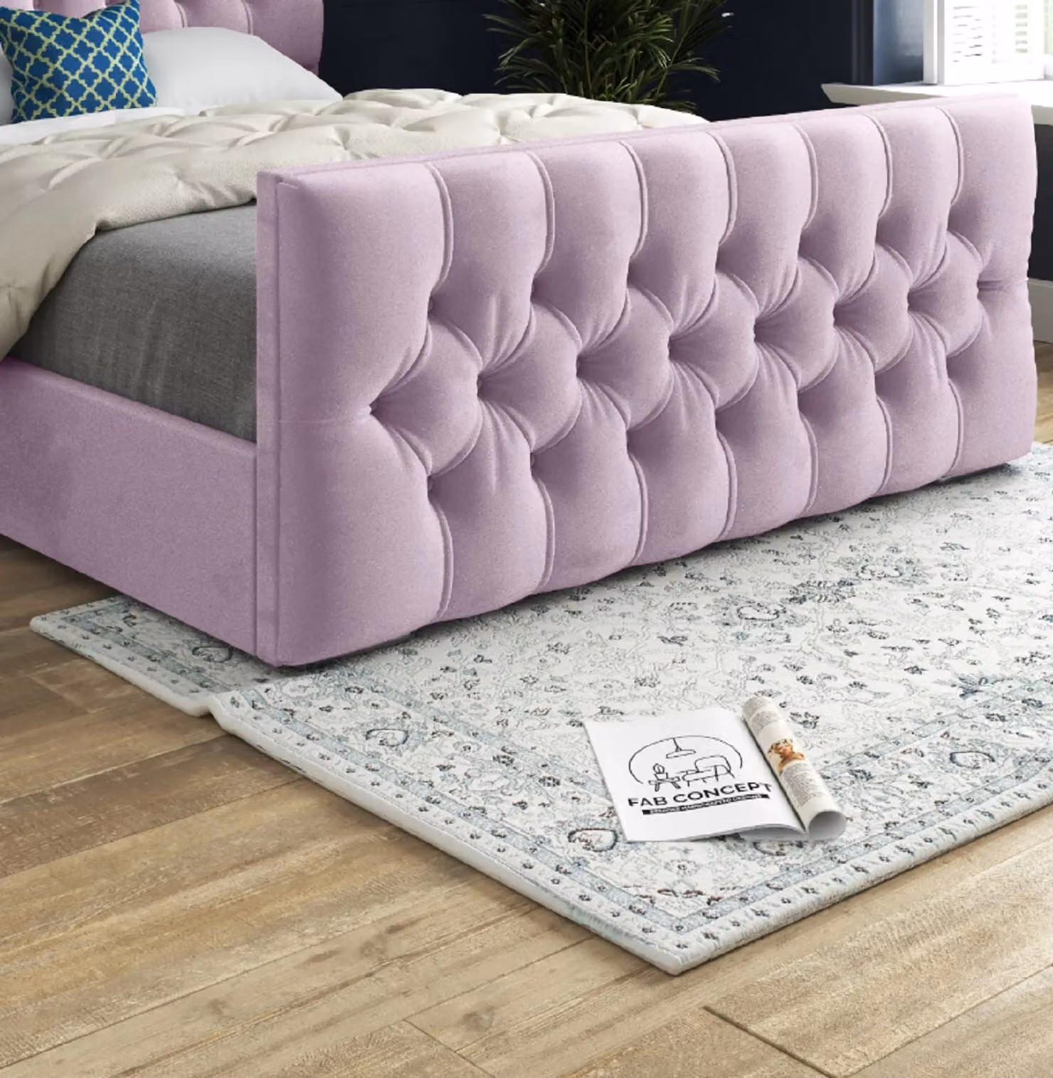 KDMD Novara Upholstered Soft Velvet Pink Bed Frame, Small Double – 3