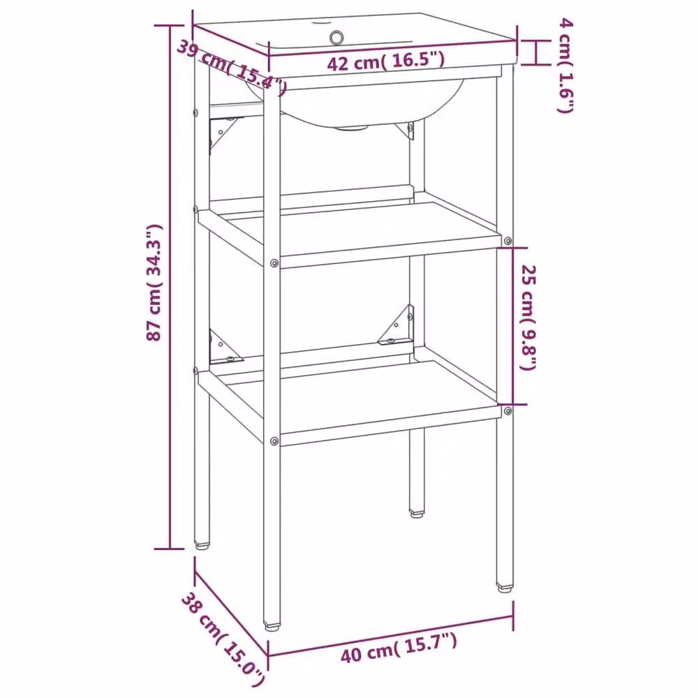 Berkfield Home Modern Bathroom Washbasin Frame with Built-in Ceramic Basin in Matt Black – 3