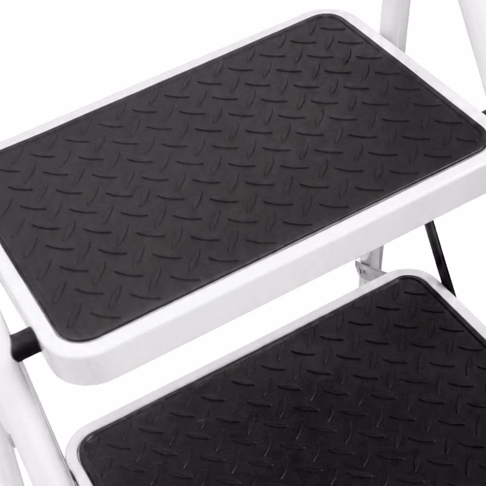 Futura 2 Step Ladder Premium White Heavy-Duty Steel Folding Step Stool with Rubber Feet – 6