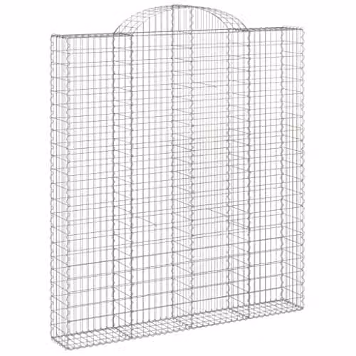 vidaXL Arched Gabion Baskets 2-Piece Set in Silver Galvanised Iron, W/D/H: 200 x 30 x 220/240 cm
