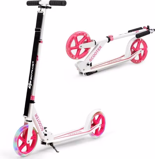 Costway Foldable Metal Sports Scooter with Light and Sound in Pink – 1