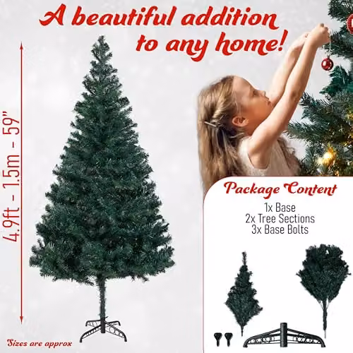 Deco Express Realistic Artificial Green Spruce Christmas Tree with Stand, H: 150 cm, W: 25.4 cm, D: 25.4 cm – 6