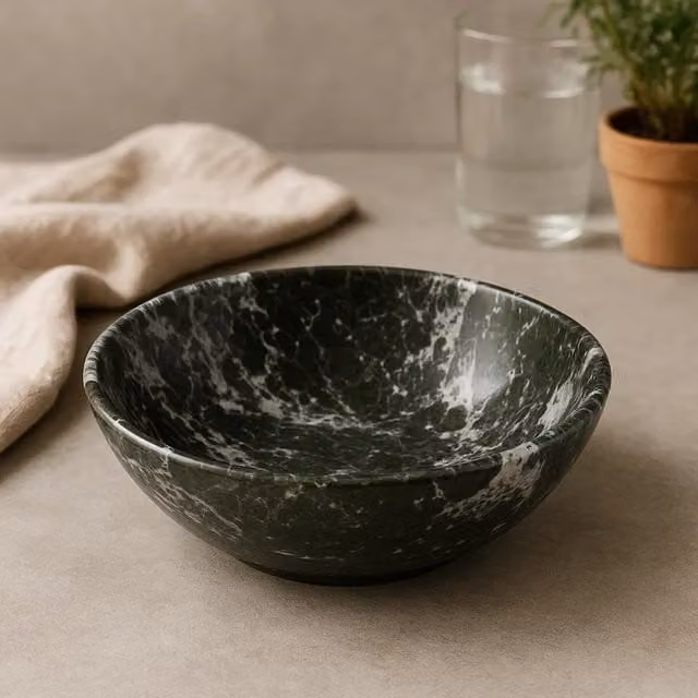 Orsina Black and White Veined Marble Serving Bowl