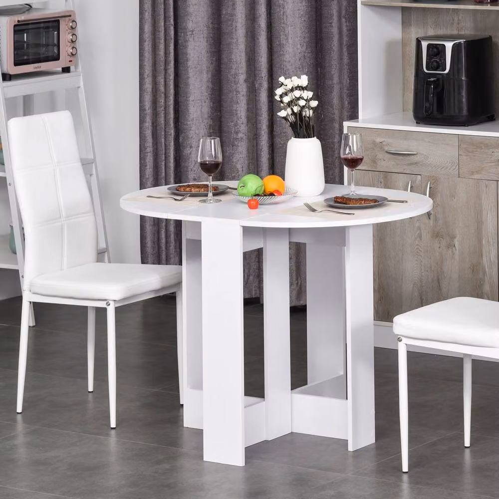 HOMCOM White Modern Folding Drop Leaf Dining Table – 2