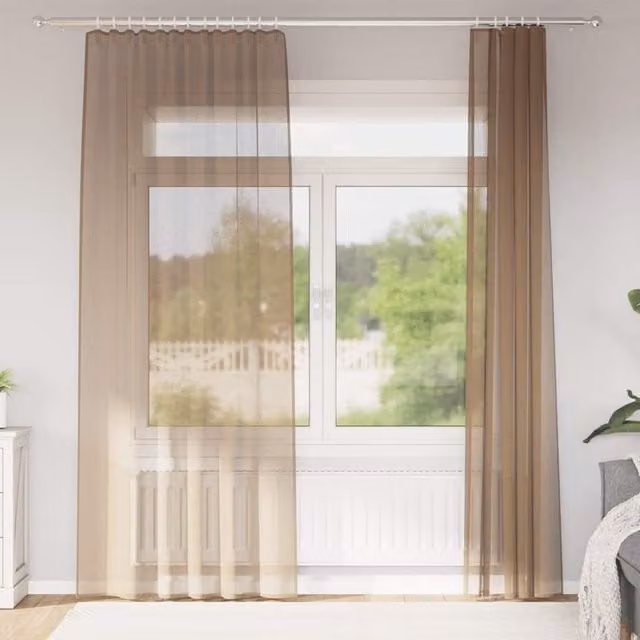 Berkfield Home Transparent Voile Fabric Panel Curtains with Rod Pockets, 2 Pack, Brown