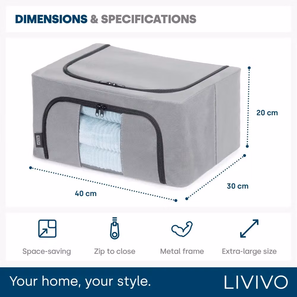 LIVIVO Set of 3 Foldable Fabric Storage Boxes with Windows in Grey, W/D/H: 43 x 30.5 x 20 cm – 9