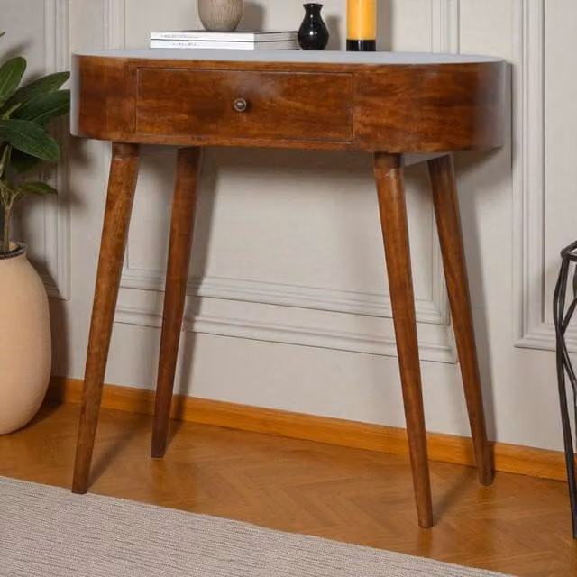 STILVORA Mid-Century Solid Mango Wood Console Table in Brown – 1
