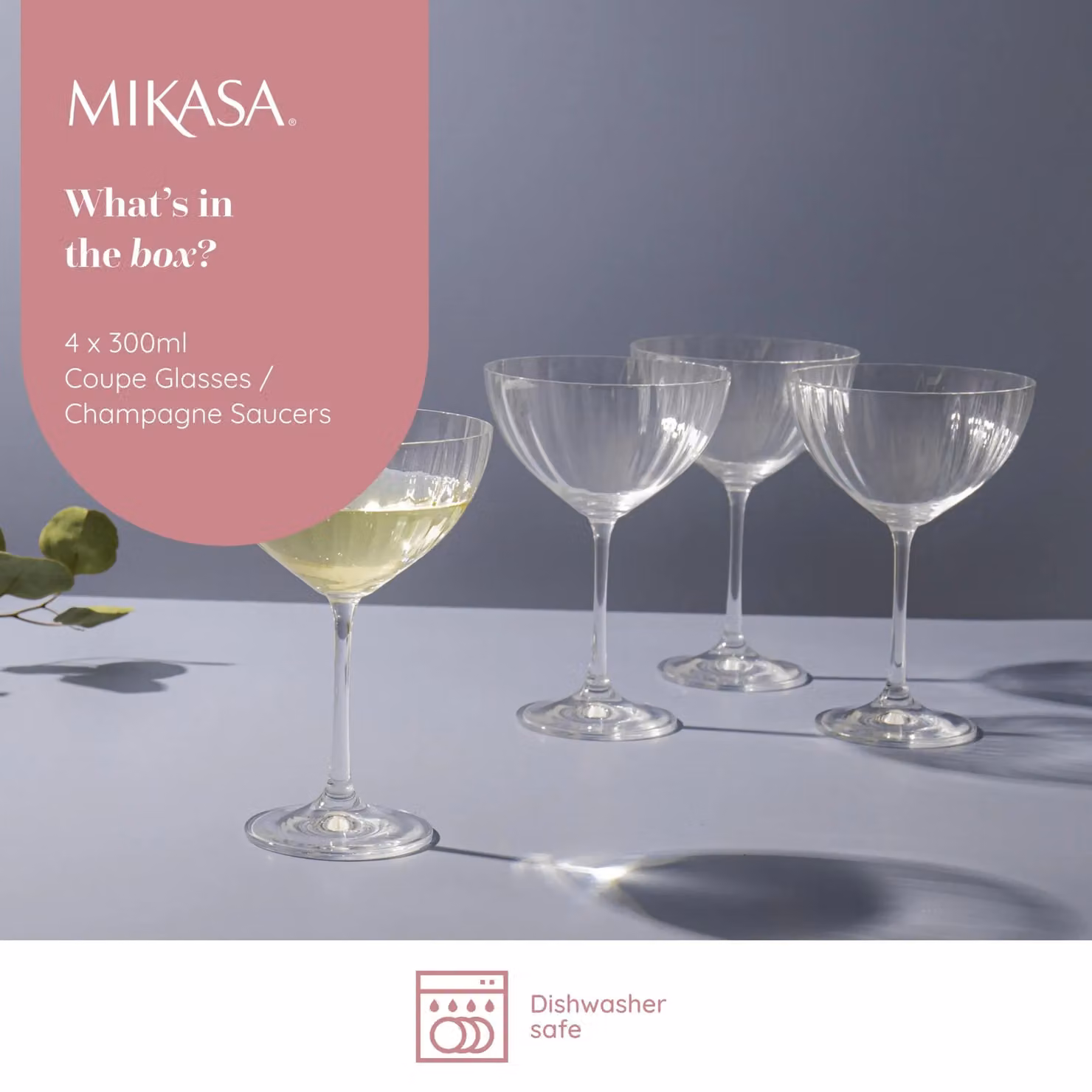 Mikasa Treviso Set of 4 Lead-Free Crystal Champagne or Cocktail Coupe Glasses, 300ml, Clear – 7