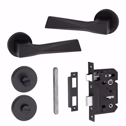 Golden Grace Modern Aura Bathroom Door Handles in Matt Black – 1