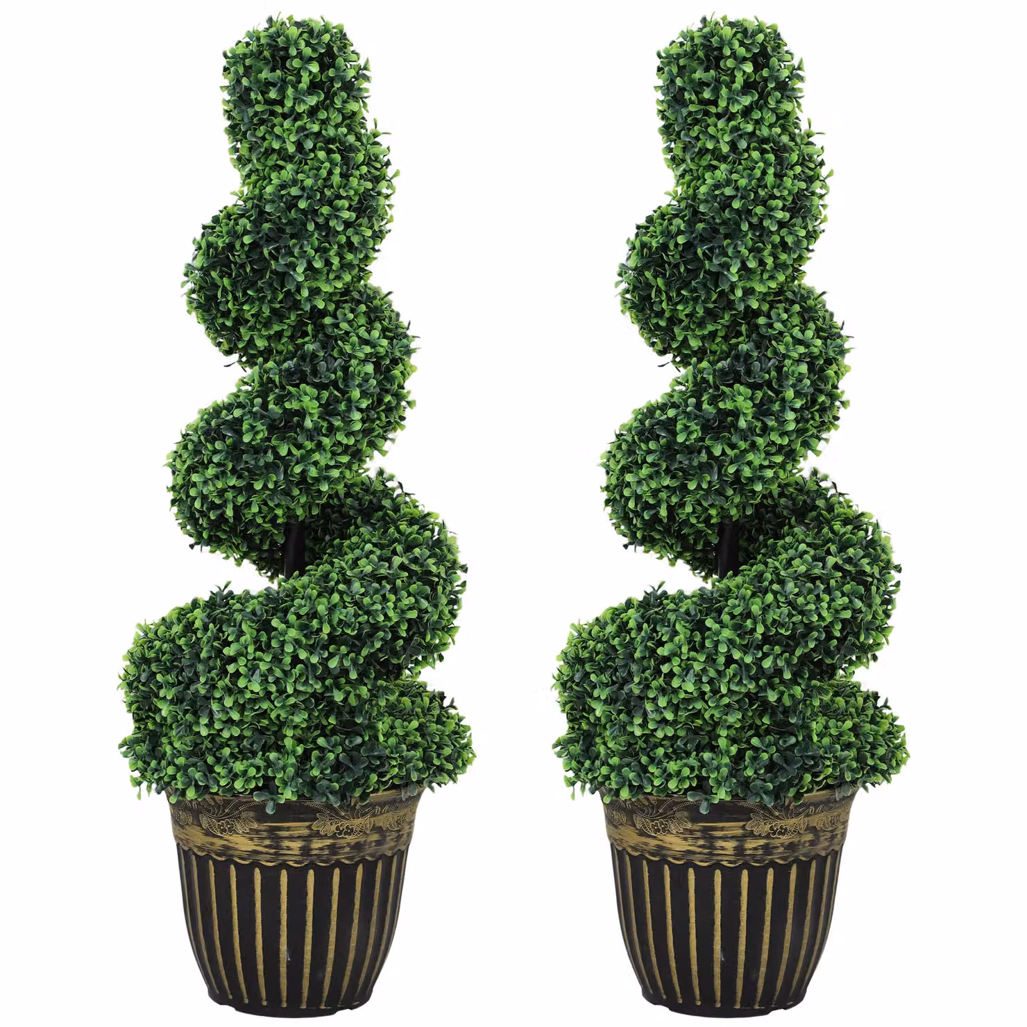 HOMCOM Set of 2 Green Spiral Artificial Boxwood Trees for Tabletop Decoration – 2