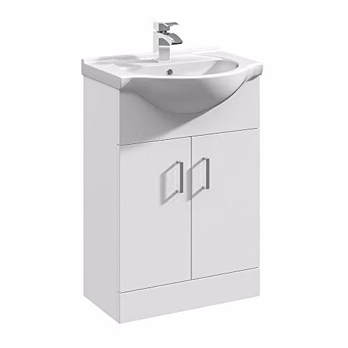 NUIE White Floor Standing Bathroom Cabinet and Ceramic Basin with Soft Close Doors W/D/H: 55.0 x 30.0 x 83.59 cm – 1