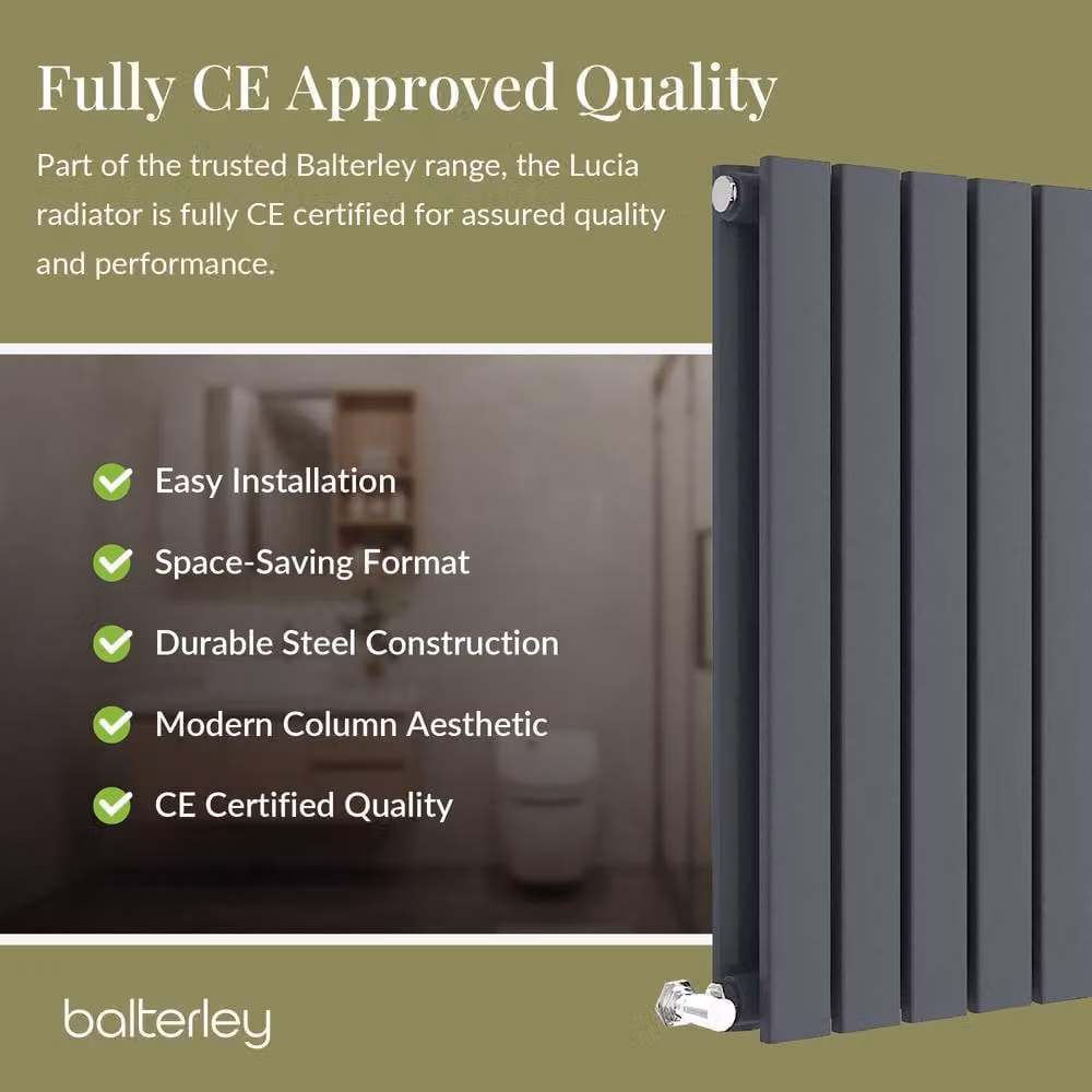 Balterley Lucia Square Horizontal Double Panel Radiator, Grey Anthracite, W: 157.2 cm, H: 60 cm – 3