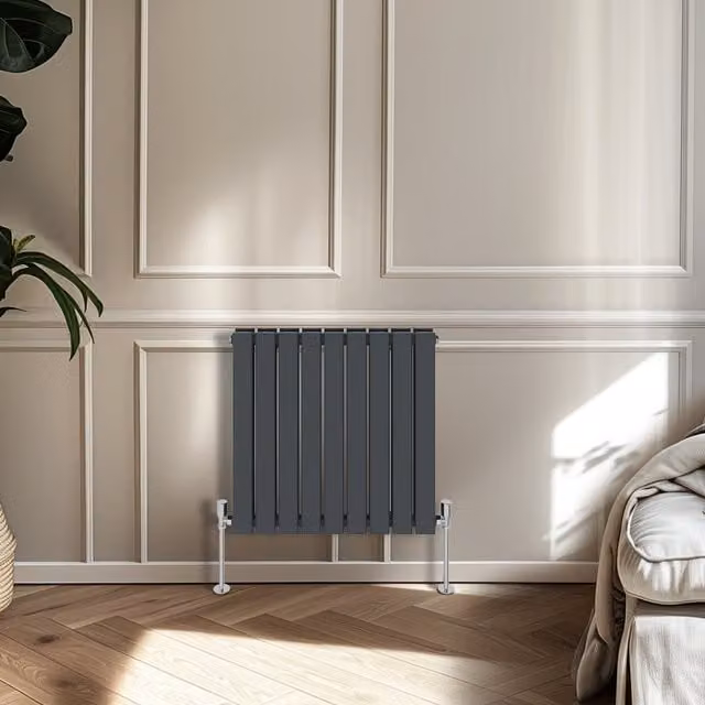 Right Radiators Double Panel Flat Panel Horizontal Radiator in Anthracite Grey, Height: 61.2 cm