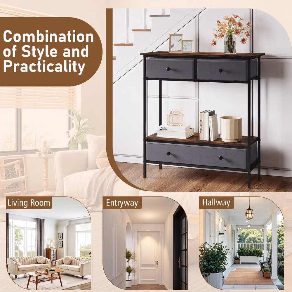 Costway Industrial Brown Console Table for Entryways and Hallways – 9