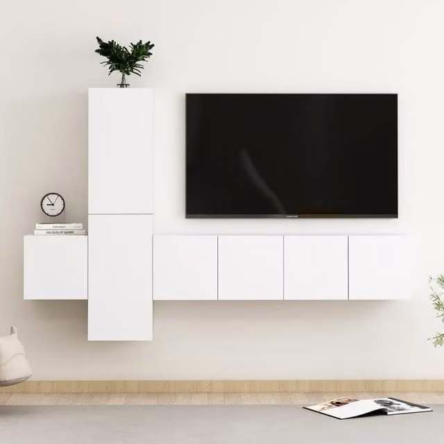 Berkfield Home Modern White 5 Piece Wall Mounted TV Cabinet Set in Engineered Wood