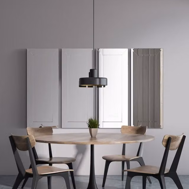 MirrorOutlet Horsley Modern All Glass Rectangular Wall Mirror in Silver (Set of 4)