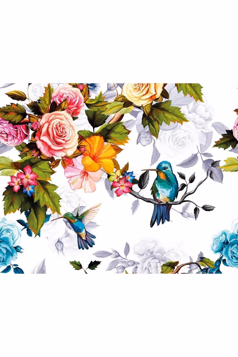 Origin Murals Hummingbird Garden Floral Wall Mural, Multicolour, W: 350 cm, H: 280 cm – 2