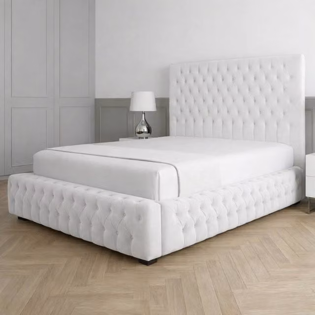Living Comfort Bedz Countess Upholstered Fabric Gas Lift Storage Bed in White, W/D: 200 x 200 cm