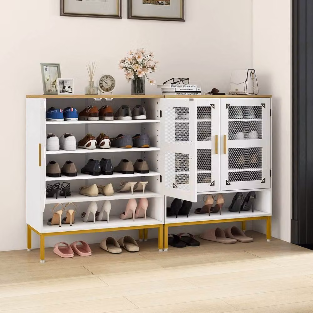 KORVIXA Modern White Entryway Shoe Cabinet with Ventilation Doors W/D/H: 100 x 100 x 100 cm – 3