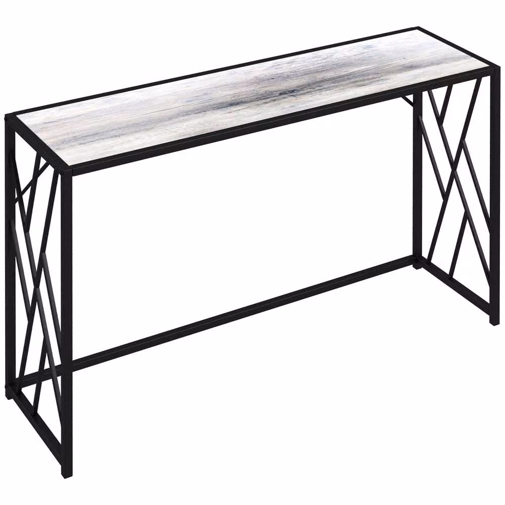 Wyld Haus Toli Industrial Console Table with Grey Composite Top and Black Metal Frame, W: 120 cm, D: 35 cm, H: 75 cm – 2