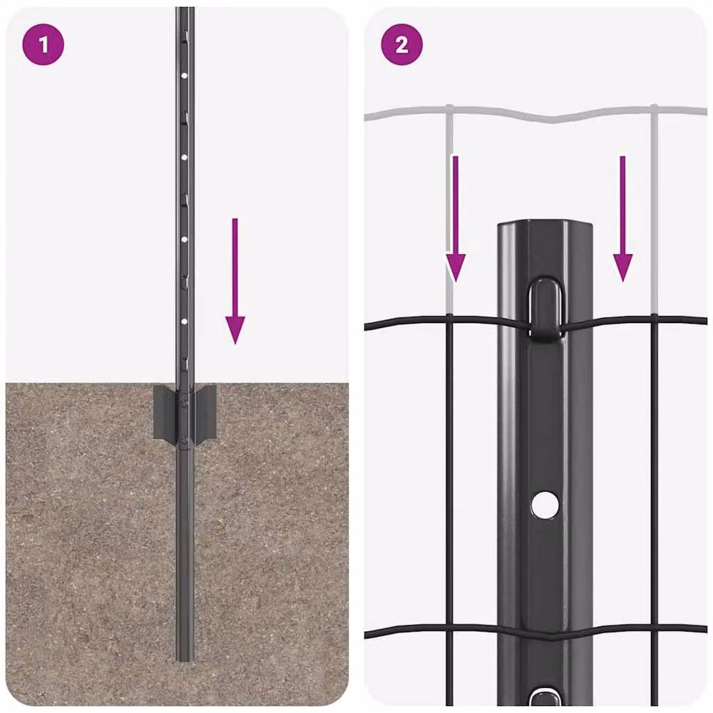 Berkfield Home Durable Euro Steel Fence with 22 U Posts, Grey, 0.6 x 50 m – 6