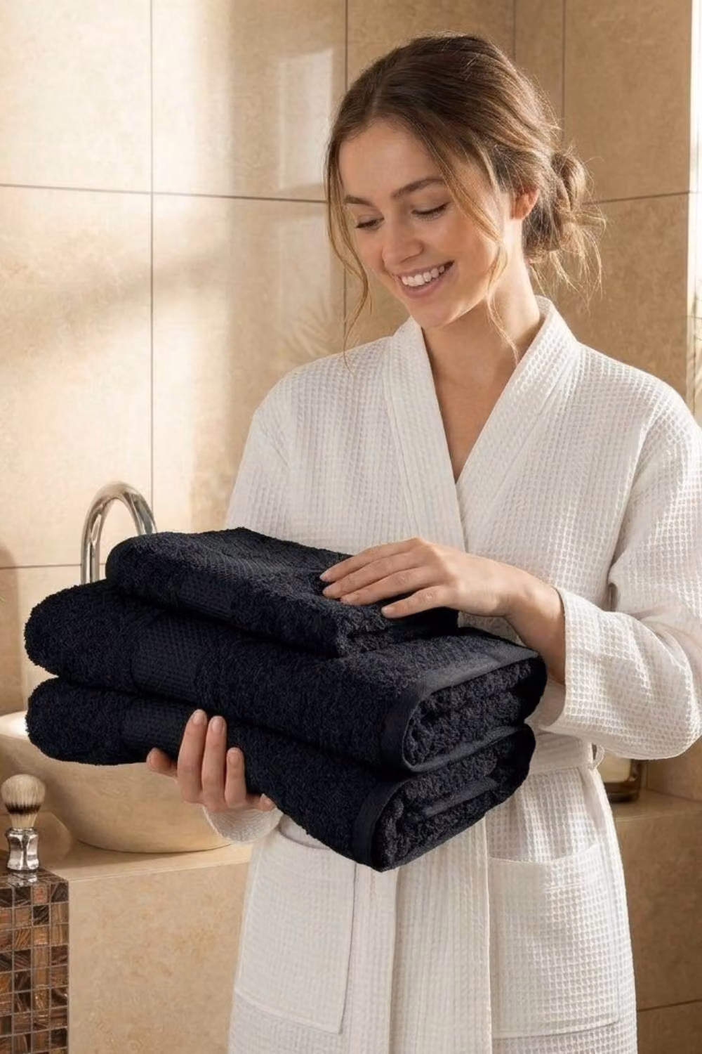 Dyzi Supersoft Absorbent Egyptian Cotton Bathroom Towels, 550GSM, Black – 2