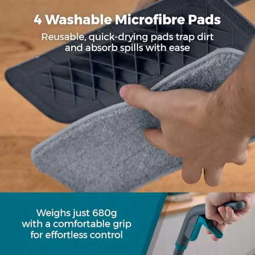 Tower Spray Mop with 4 Washable Microfibre Pads and 500ml Refillable Bottle, Anthracite and Petrol – 3