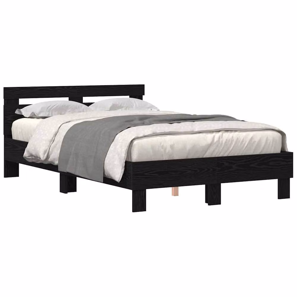 Berkfield Home Modern Oak Bed Frame in Black Oak with Under-Bed Lighting, W/D/H: 135 x 140 x 190 cm – 3