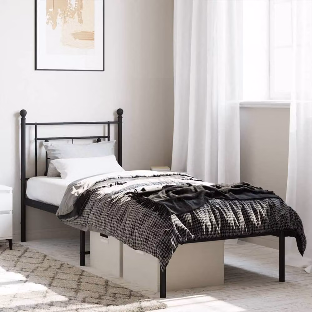 Berkfield Home Metal Bed Frame with Headboard, Black, W: 75 cm, L: 196 cm – 1