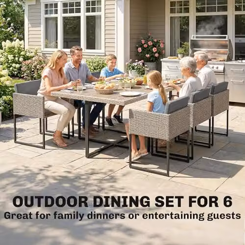 Outsunny 7 Piece Cube Rattan Garden Furniture Set with Cushions in Light Grey – 3