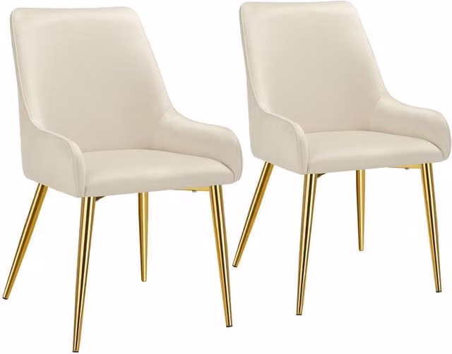 tectake Avane Set of 2 Modern Dining Chairs in Beige Velvet Fabric