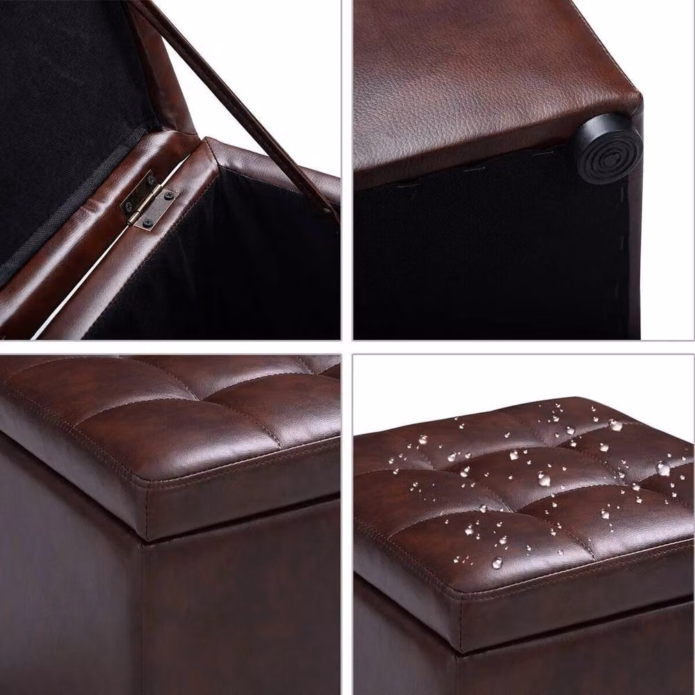 VOGREX Brown Faux Leather Cube Storage Ottoman Stool W/D/H: 40 x 40 x 40 cm – 6