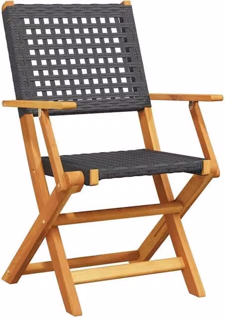 Berkfield Home Beautiful Set of 8 Black Poly Rattan and Oiled Acacia Wood Folding Garden Chairs – 1