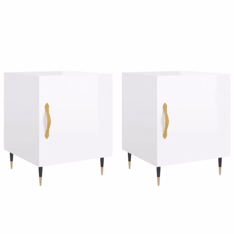 Berkfield Home Set of 2 High Gloss White Modern Bedside Cabinets W/D/H: 40 x 40 x 50 cm