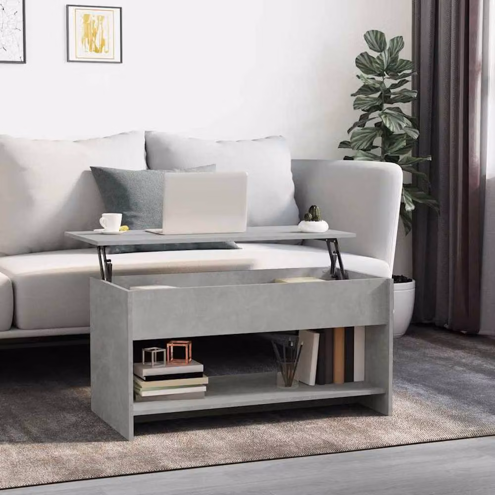 Berkfield Home 809651 Modern Rectangular Coffee Table in Concrete Grey with Lift Mechanism, W: 102 cm, D: 50 cm, H: 52.5 cm – 2
