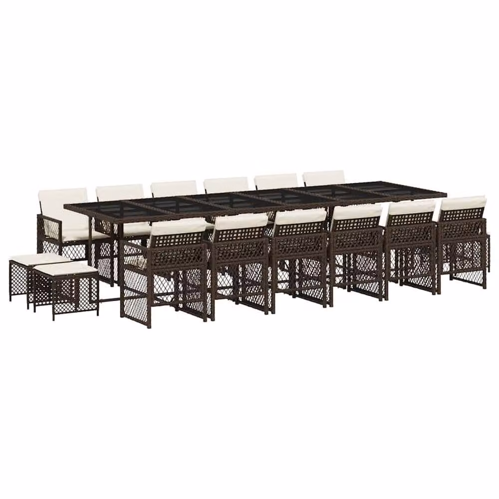 Berkfield Home 17 Piece Brown Poly Rattan Garden Dining Set with Cushions and Glass Tabletop – 2