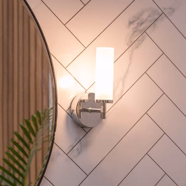 ValueLights Canya Silver Chrome Bathroom Wall Light with Reeded Glass