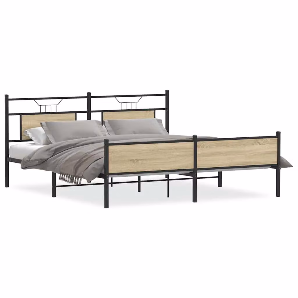 Berkfield Home Metal Bed Frame in Sonoma Oak Brown, W/D/H: 180 x 200 cm – 2